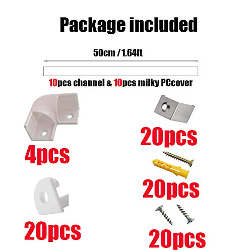WOERFU 10-Pack V Shape Aluminium Profile Housing with Coupler,Diffuser, End Caps and Mounting Clips LED Strip Channel (V Shape C01)