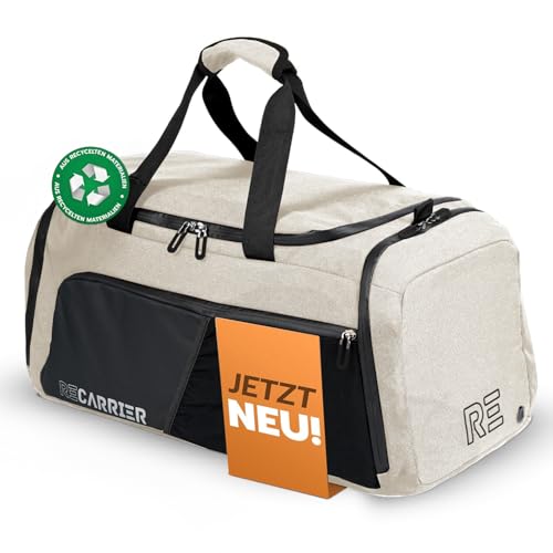 RECARRIER Sporttasche [RECYCELTES PET] 50L –Gym Bag und Rucksack in Einem –wasserdichte Trainingstasche Herren Damen –Sportrucksack wasserdicht mit Sc