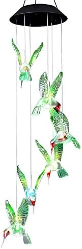 ECBUY Solar Powered Colour Changing LED Hummingbird Wind chime Outdoor Garden Metal Wind Chime, Waterproof Mobile LED Hanging Lamps, Indoor Outdoor Decoration Illumination