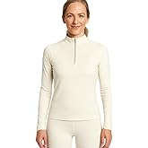 Lands' End Women’s Thermaskin Baselayer 1/4 Zip Top – Long Sleeve Lightweight Heat-Generating Thermal Shirt
