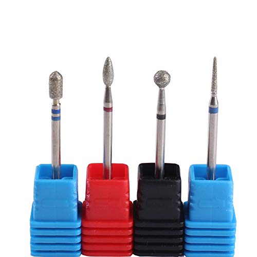 MZCMSL 4pcs Cuticle Clean Drill Bits,3/32 Shank Diamond Nail Bits for Russian Manicure, Cylinder/Flame/Ball/Needle Bit