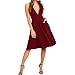 YOOHOG Summer Women’s A-Line Sleeveless Deep V-Neck MIDI Dress (L, Burgandy)
