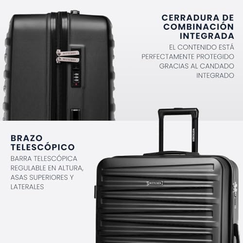 Skyspeed Line Mala de Viagem Conjunto de 3 Malas Carrinho Rodante de Malas em ABS Rígido Fechadura combinada, Pega Telescópica 4 Rodas Pretas Ryanair/Vueling/Iberia