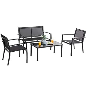Vongrasig 4 Pieces Patio Furniture Sets, Small Modern Metal Textilene Outdoor Furniture Conversation Sets, Lawn Garden…