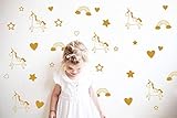 Unicorn Rainbow Star Heart Wall Decal,Removable Vinyl Wall Stickers for Baby Kids Boys Girls Bedroom Nursery Decor(A13) (Dumb Gold)
