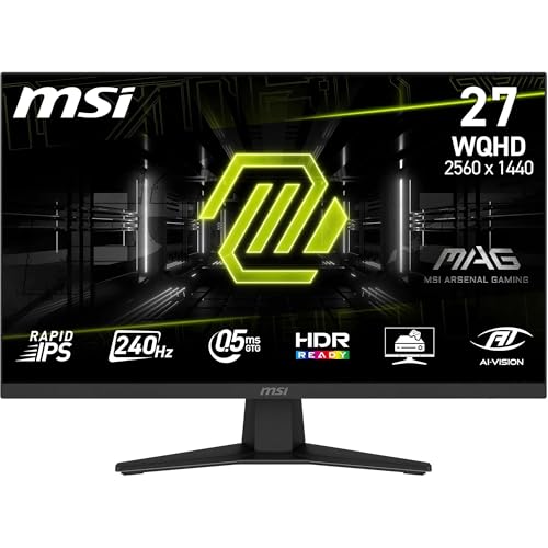 msi MAG 274QF X24 Monitor Gaming 27" WQHD – 2560x1440 Rapid IPS, 240Hz, 0,5ms, HDR Ready - AMD FreeSync Premium, Eye Care, AI Vision, HDMI 2.0b, DP 1.4a, Supporto Inclinabile, VESA Mount, Nero