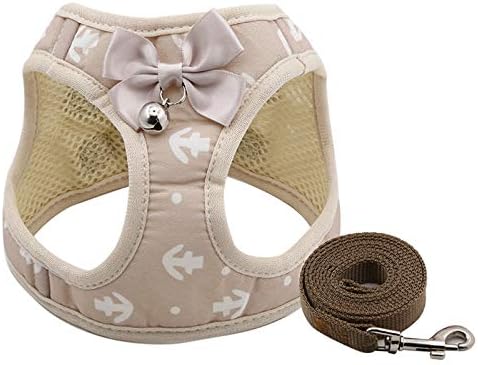 ARONTIME Nylon Mesh Cat Harness Breathable Adjustable Harnesses Leash Set With Bell Cute Bowknot for Kitten Puppy Outdoor Cat Accessories (S,Beige)
