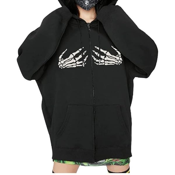Ponitrack Y2K Rhinestone Devil Snake Zip Hoodie - Oversized Goth Harajuku Graphic Hooded Sweatshirt - View #3