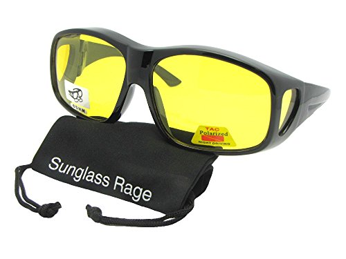 Style F19 Largest Polarized Fit Over Sunglasses With Sunglass Rage Pouch (Black-Light Yellow Lens, 2 3/4)
