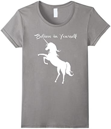 Womens Unicorn Silhouette T Shirt: Believe in Yourself Small Slate