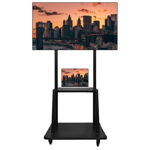 LINK BITS C3275N41 Soporte de TV móvil con Ruedas para televisores 32" a 75", Base para Pantalla de Piso, Giratorio con Dos repisas para monitores de hasta 75kg y VESA de hasta 600x400mm.