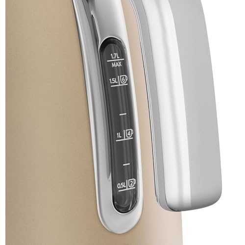 SMEG Hervidor de agua eléctrico estilo retro de los años 50, 7 tazas, con apagado automático, base extraíble e indicador de agua, KLF03CHMUS, Campagne mate