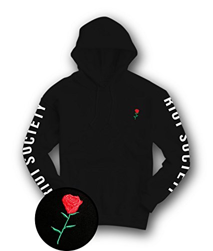 Riot Society Men's Rose Embroidered Hooded Sweatshirt Hoodie - Black, X-Large