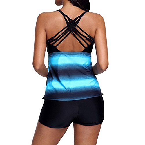 ASERTY Women's Swim Top Two Pieces Plus Size Gradient Tankini Bikini Swimwear Swimsuit Bathing Suit Blue