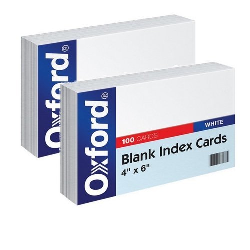 Oxford blank index cards, 4" x 6", white (2 pack)