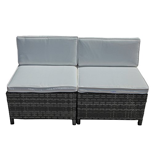 PATIOROMA Armless Chair Outdoor Furniture Sectional Sofa Set All-Weather Grey PE Wicker with Cushions | Patio, Backyard, Pool|Steel Frame