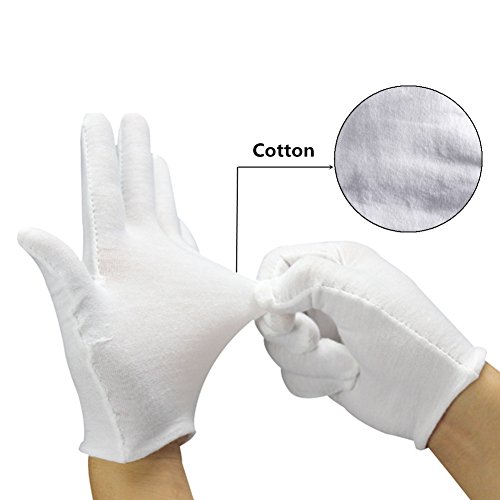 White Cotton Gloves,ZWZCYZ 6 Pairs 100% Cotton Gloves for Dry Hand Cosmetic Moisturizing Coin Jewelry Inspection Hand Spa – Medium Size