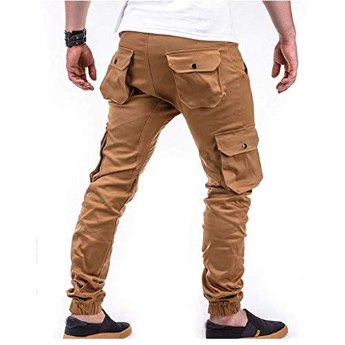 VEZAD Fashion Work Pants Men Slim Pure Color Sports Pleated Pocket Stitching Feet Trouser