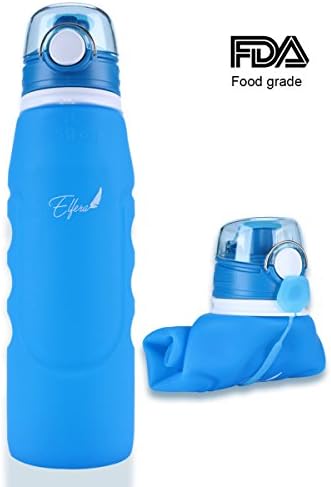 Elfera Collapsible Water Bottle, Leak-proof Silicone Sports Bottle-1000ml with BPA Free Medical Grade Silicone for Sports,Travel and Outdoor Use (blue)