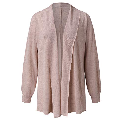 ANJUNIE Women Cardigans Long Sleeve Solid Color Kimono Outerwear Midi Length Open Front Jacket(Pink,L)