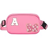 Chenille Initial Letter Bow Mouse Fanny Pack, Waterproof Park Crossbody Bag Christmas Birthday Gifts for Teen Girls Daughter Women Kids Adults Cute Belt Bag(A, Pink)