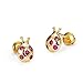 14k Gold Plated Brass Lady Bug Cubic Zirconia Screwback Girls Earrings with Sterling Silver Post