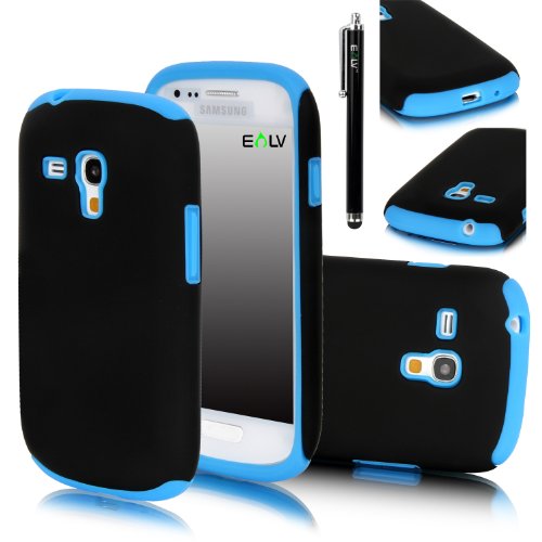 E LV 2 in 1 Hard Soft High Impact Hybrid Armor Defender Case Combo for Samsung Galaxy S3 MINI i8190 with 1 Black Stylus and E LV Microfiber Digital Cleaner (Blue, Samsung Galaxy S3 Mini)