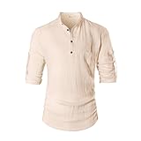 Keybur Beloved Mens Henley Neck Long Sleeve Popover Daily Look Linen Shirts