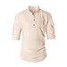 Keybur Beloved Mens Henley Neck Long Sleeve Popover Daily Look Linen Shirts