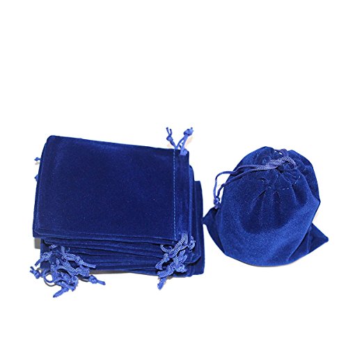 Blue Velvet Drawstring Bags 3 Asst Sizes Cloth Jewelry Pouches for Holding Small Items Coins Loose Earrings Bracelets Necklaces Headphones Storage,30 Pack