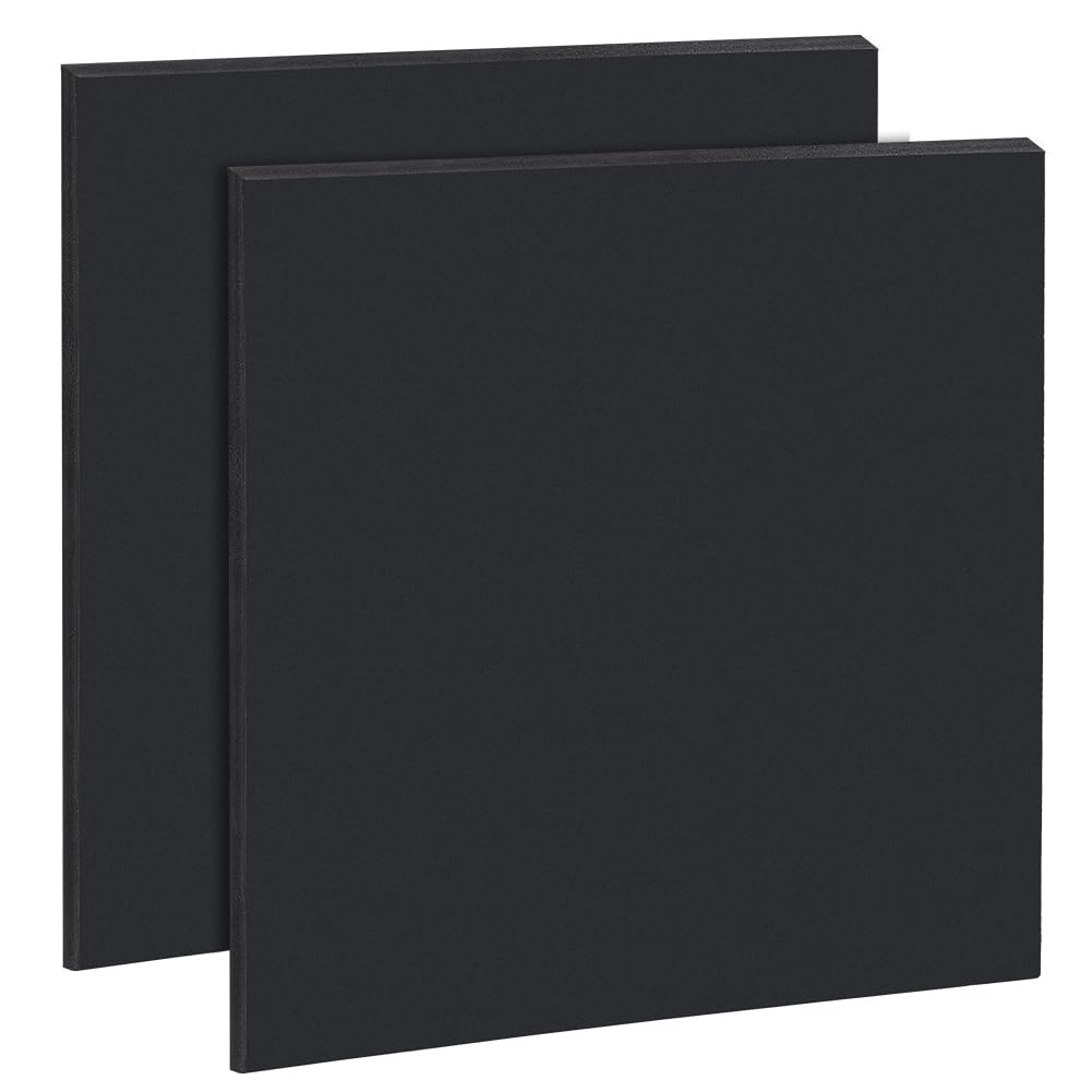 BENECREAT 2pcs PVC Foam Board Sheet, 30x30cm Square Black Foam PVC Plates Plastic Sheets for Crafts, Modelling, Art, Display, School Projects, 5mm Thick