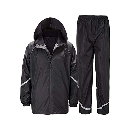ZITY Men's Rain Suit Waterproof Hooded Rainwear,Windbreaker for Outdoor Black Stripe Large