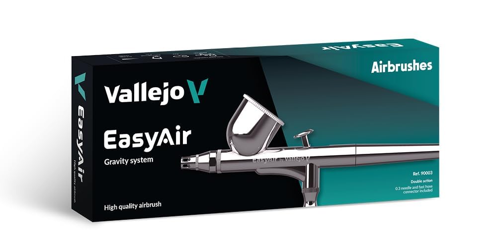 Vallejo EasyAir Double Action Airbrush, Ideal for Model Making and Airbrushing, Floating Nozzle 0.3 mm, Cup 10 ml, Quick Connect, Ergonomic and Solid Design