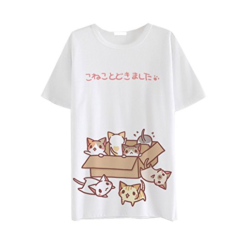Animetown Japanese Cat Game Nekoatsume Costume Short Sleeves Tee T