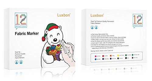 image for Luxbon 12 Pack Permanent Fabric Markers Pens Color Art Markers Dual Ti