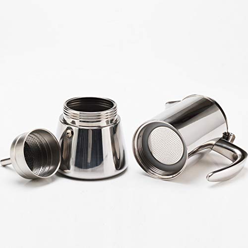 FOSKU Espressokocher für Herd, Edelstahl, Mokkakanne, italienischer Stil, Espressokanne für 6 Tassen, 300 ml (Silber) – Bild 8
