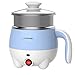 1.2L LIVEN Electric Hot Pot with 304 Stainless Steel Inside Layer and Steamer for Cooking Noodles Boiling Water Eggs, Small Slow Cooker 120V 600W HG-X1201