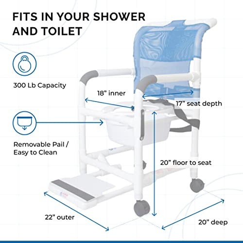 Rolling Shower Chair with Drop Arms, Mesh Seat, Locking Casters, Seat