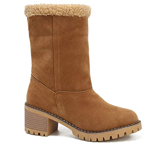 dotacoko women cute warm short boots suede chunky mid heel round toe winter snow ankle booties