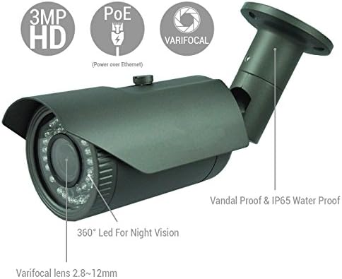 Amazix IP Surveillance 3-Axis Bracket BulletCamera | Ultimate 1080p Vandal-Proof &amp; Waterproof Security Camera With 42LEDs | Superb Night Vision | 40m IR Range, Varifocal Lens &amp; Intelligent Alarm