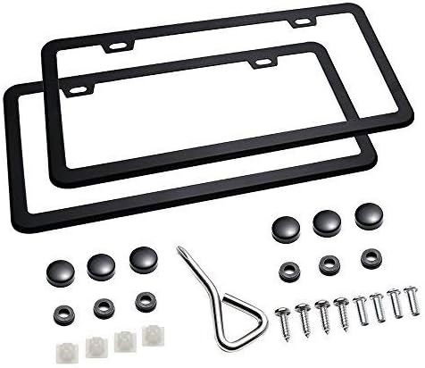 Mushan 1 Pair License Plate Frame Shield Stainless Steel Bumper U.S/Canada Standard Guard Car Plate Frame with Screw Cap Kit