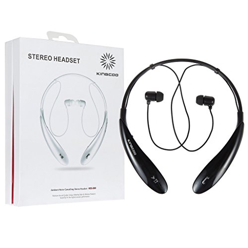 KINGCOO Wireless Stereo Bluetooth Headset Universal Vibration Bluetooth Neckband Style Earphone Bluetooth Headphones ,Running Sport Headphones Earbuds Earphone with AptX,Mic Hands-free Calling for Cellphones iPhone 6 Samsung Galaxy S6 LG - Retail Package - Black