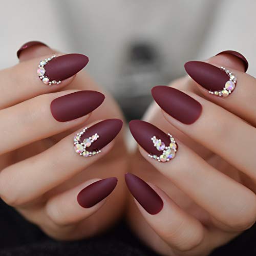 editTime 12 sets/288pcs Solid Colors Matte Acrylic Stiletto False Nails Full Cover Fake Nails Tips Natural Medium Claw Nails Tips with a Crystal Nail File