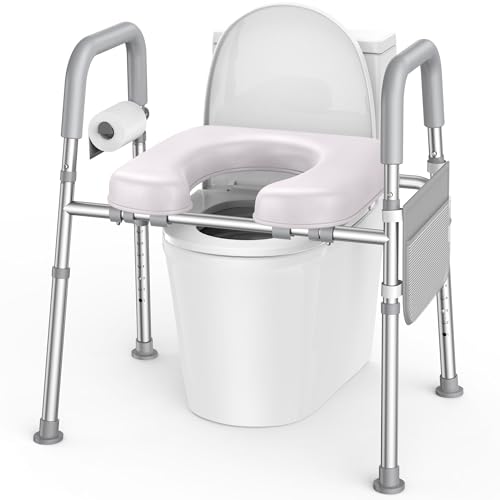 KEKOY Elevador WC adulto con 7 ajustes de altura y 3 de ancho y reposabrazos. Montaje sin herramientas, el alzador WC adulto es compatible con la mayoría de inodoros, ideal para mayores, Gris
