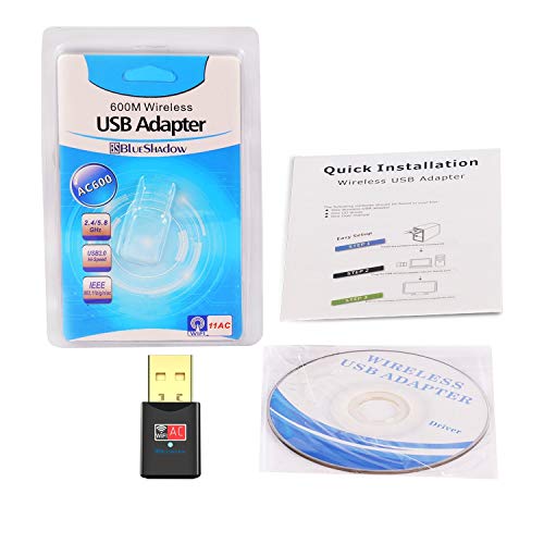Blueshadow USB WiFi Adapter AC600Mbps - Dual Band 2.4G/5G Mini Wi-fi ac Wireless Network Card Dongle with High Gain Antenna for Desktop Laptop PC Support Windows XP Vista/7/8/8.1/10 (USB WiFi 600Mbps)