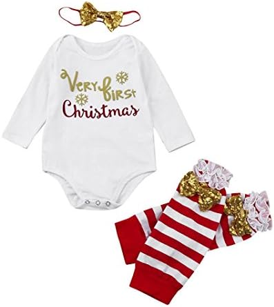 Kid Clothes Set, Christmas Hot Sale New Lovely Cute Santa 3PCS Infant Baby Letter Romper+Leg Warmers+Bow Headband Outfit Set by Neartime (White, 3M-6M)