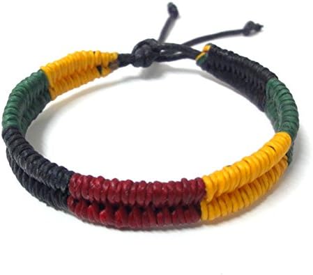 Rasta Plaided Hippie Bracelet - Friendship Black Rasta Cord Bracelet - Leather Cotton Braided Bob Marley Wristband