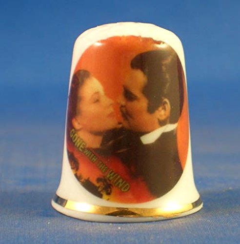 Porcelain China Collectable Thimble - Clark Gable & Vivien Leigh in Gone with the Wind - Free Gift Box