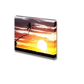 Canvas Prints Wall Art - Tropical Palm Tree with Bright Sunset | Modern Wall Decor/Home Decoration Stretched Gallery Canvas Wrap Giclee Print. Ready to Hang - 12" x 18"