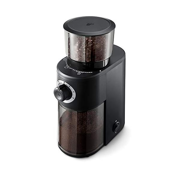 Tchibo elektrische Kaffeemühle, Edelstahlgehäuse, Edelstahlmahlwerk, 26 Mahlgradeinstellungen, Schwarz/Silber